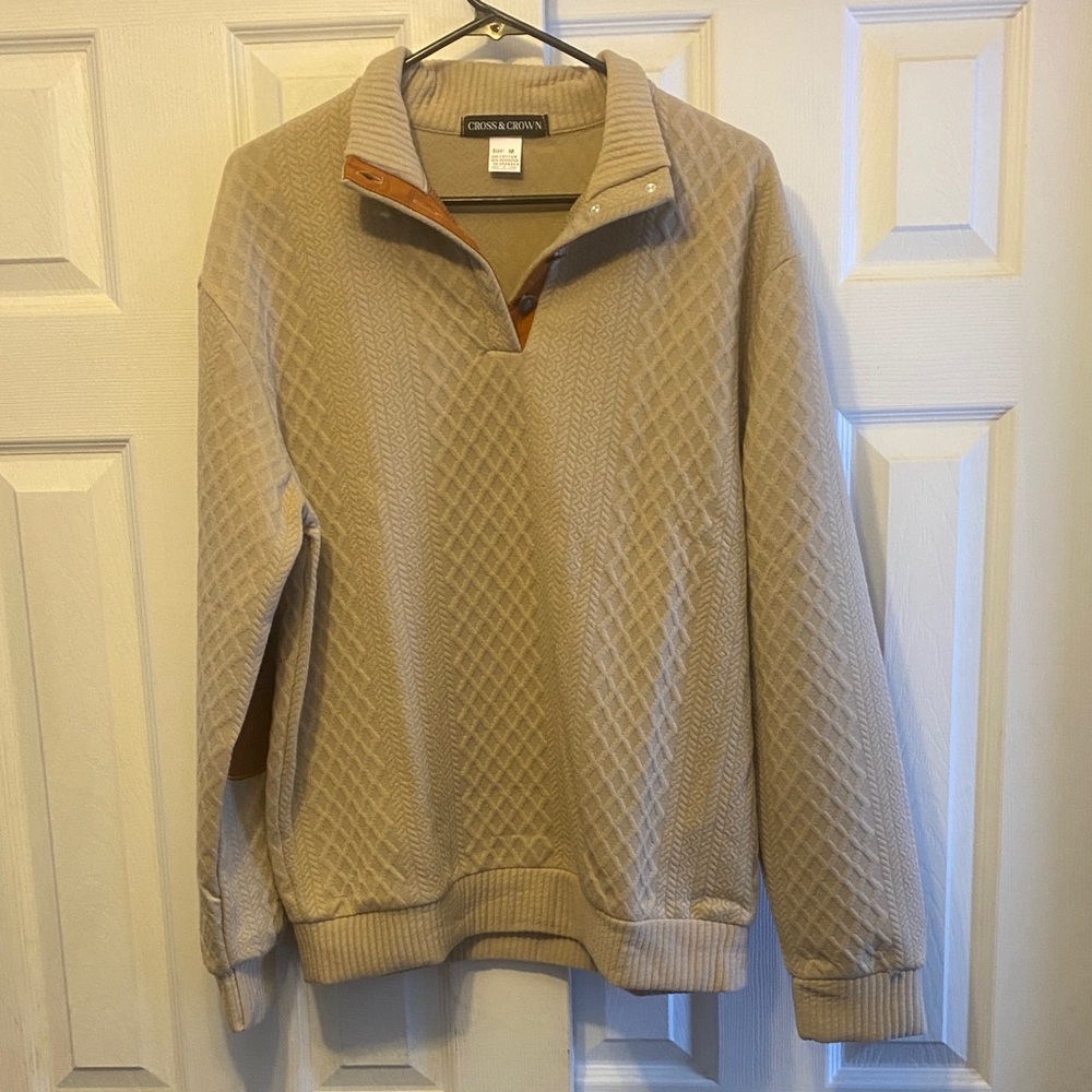 Cross & Crown Men's Beige Diamond Pattern Zip-Up Sweater